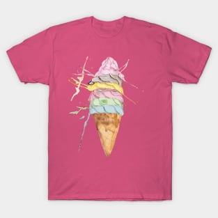 Melting Ice Cream Delight - Handpainted Watercolor Sugar Cones with Soft Serve Icecream T-Shirt